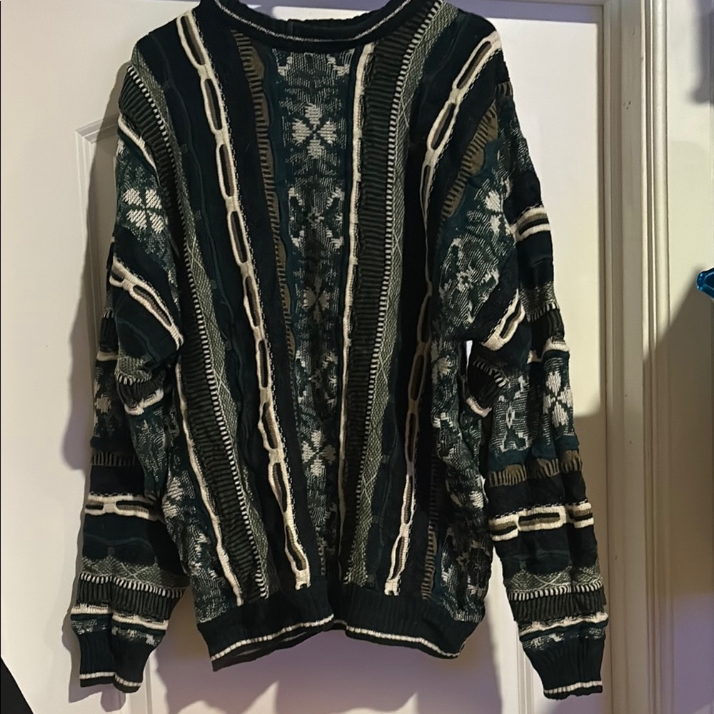 Vintage Le Tigre Men's Green Patterned Sweater